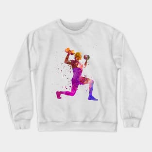 Man exercising weight training workout fitnes in watercolor Crewneck Sweatshirt